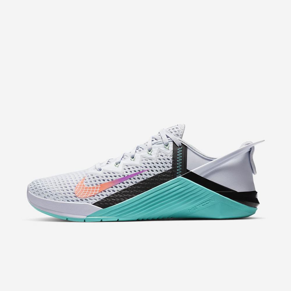 Chaussure De Crossfit Nike Metcon 6 FlyEase Grise 7594-061 Football Grey/Oracle Aqua/Black/Flash Crimson Homme | HKM-95983013